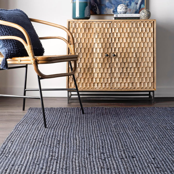 nuLOOM Rigo Handgewebte Bauernhaus-Jute Teppich, Marineblau, 2' x 3' 2' x 3' Marineblau, 61 x 91 cm