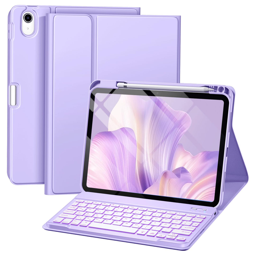 Hülle mit Tastatur für iPad 11 Generation A16/10 Generation (11/10.9 Zoll, 2025/2022), 7-farbige Bel