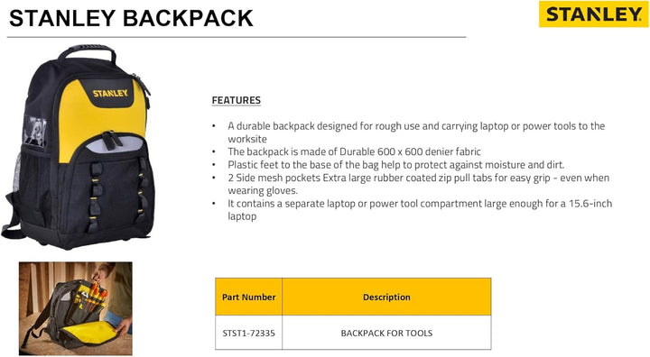 Stanley Werkzeugrucksack (35 x 44 x 16 cm, robustes 600 x 600 Denier Nylon, tragbarer Innenteiler, e