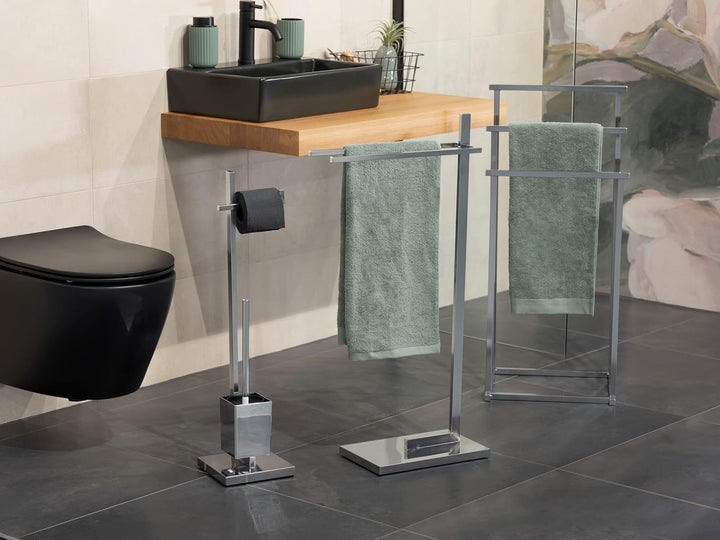 WENKO Handtuchbutler Quadro mit 3 Stangen - Kleiderbutler, stufenförmig, Vierkantrohr, Edelstahl ros