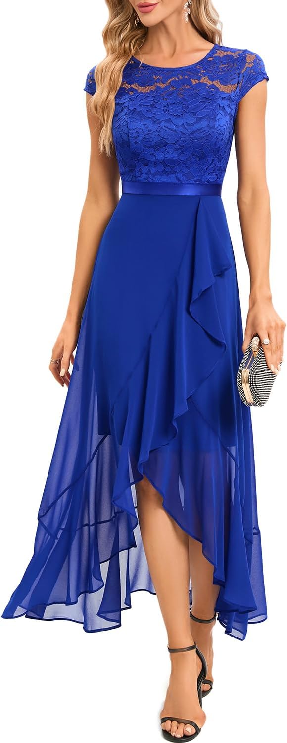 Bbonlinedress Abendkleider elegant für Hochzeit Spitzenkleid Chiffon Hi-Lo Kleid Brautjunferkleid Pa