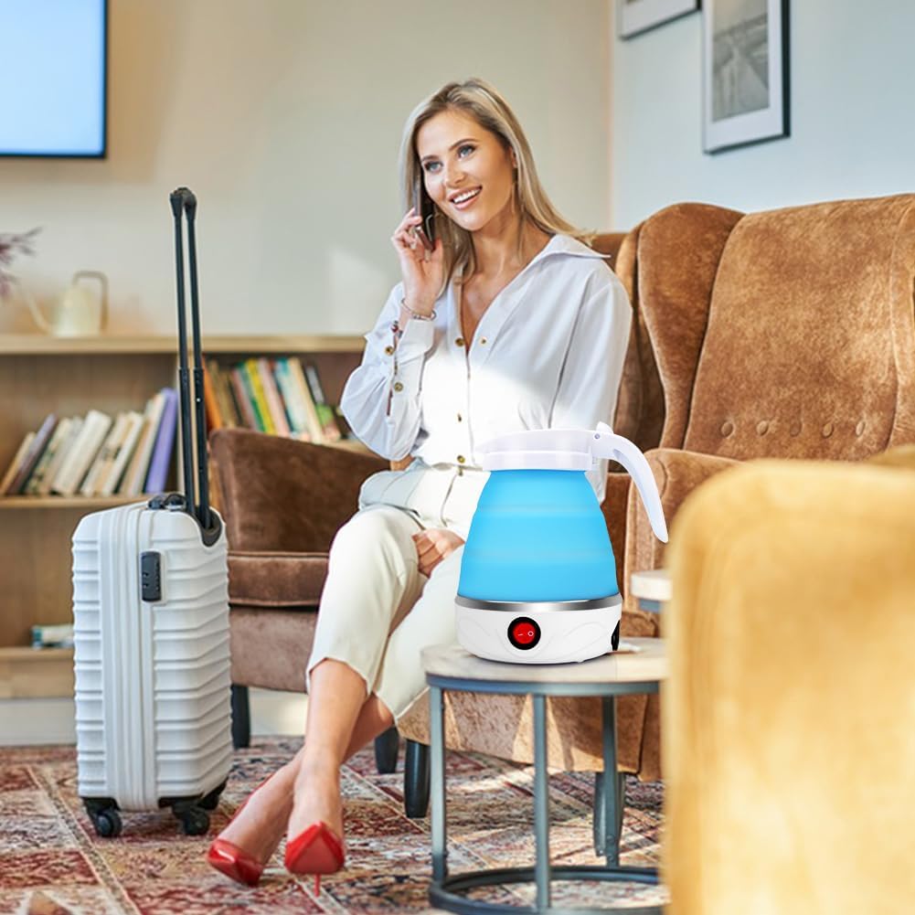 RANJIMA Wasserkocher Faltbar, 0,6L Tragbarer Camping Wasserkocher Elektrischer Wasserkocher Mini Rei