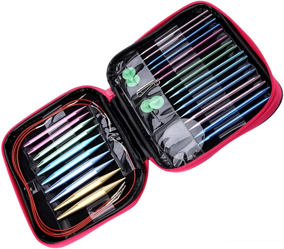 Stricknadeln, austauschbare Nadeln Set Bunte Rundstricknadeln aus Aluminium Ring Set Strickzubehör f