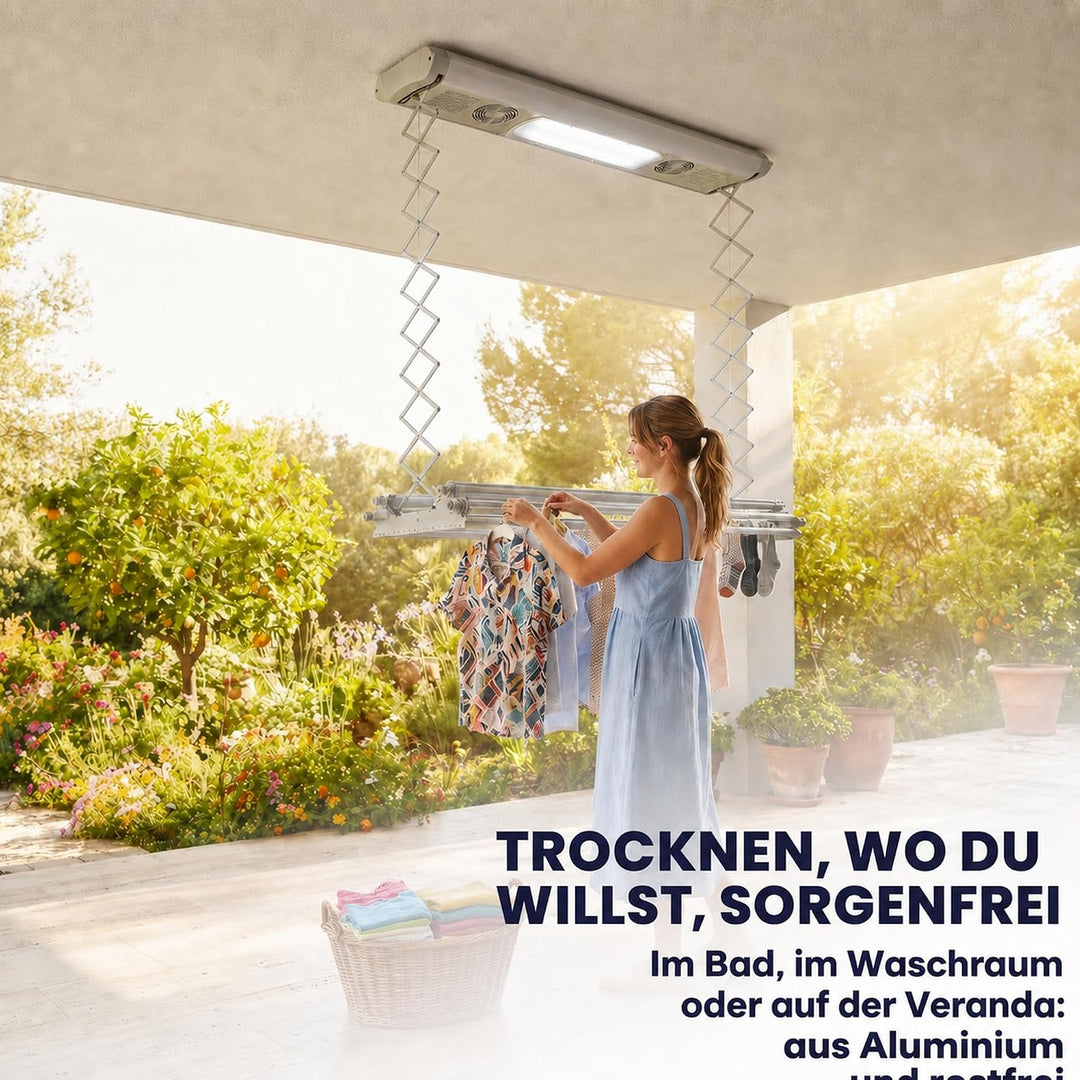 Foxydry Air, Elektrischer Wäscheständer für Wand und Decke mit Ventilator und Fernbedienung, aus Alu