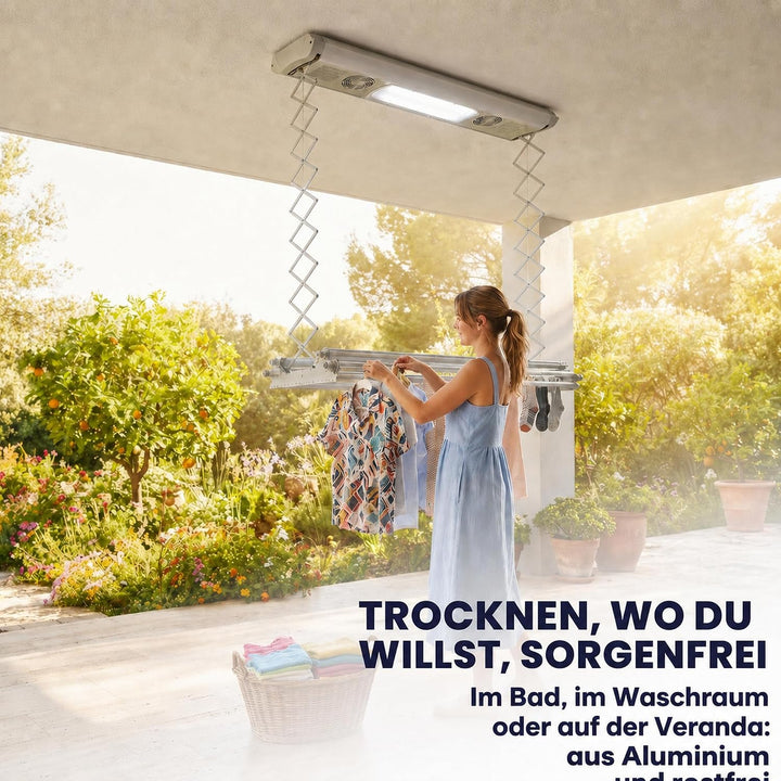 Foxydry Air, Elektrischer Wäscheständer für Wand und Decke mit Ventilator und Fernbedienung, aus Alu
