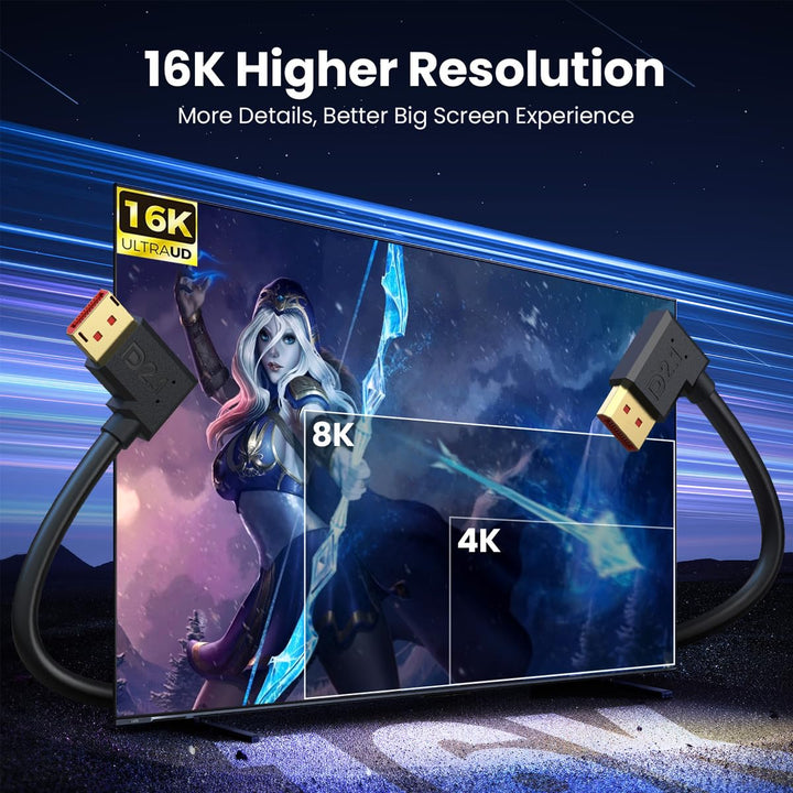 52Gbps DisplayPort 2.1 Extender Kabel, 90 Grad Winkel DP männlich zu weiblich Extension Kabel Unters