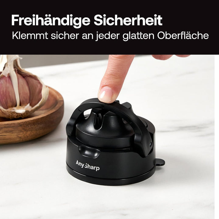 AnySharp Evo Messerschärfer, Freihändige Sicherheit, PowerGrip Saugnapf, Sicheres Schärfen aller Küc
