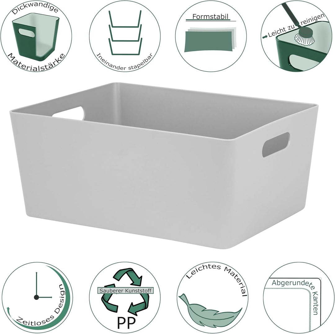 6x Ordnungsboxen - 15cm hoch - GRAU - 35x26x15cm - 11,5 Liter - DINA4 - Ordnungskorb - Schubladenorg