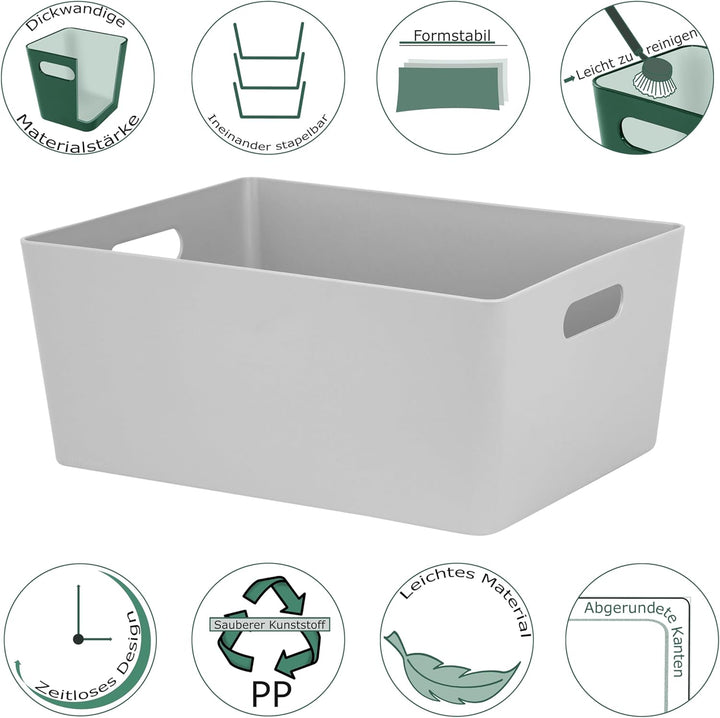6x Ordnungsboxen - 15cm hoch - GRAU - 35x26x15cm - 11,5 Liter - DINA4 - Ordnungskorb - Schubladenorg