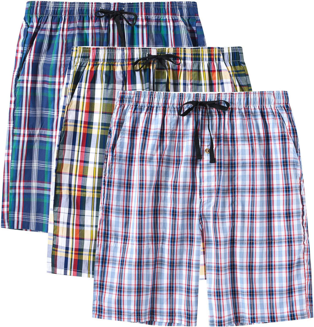 MoFiz Herren Kurze Pyjamahose Baumwolle Schlafshorts Karierte Schlafanzughose Freizeithose Karo Loun