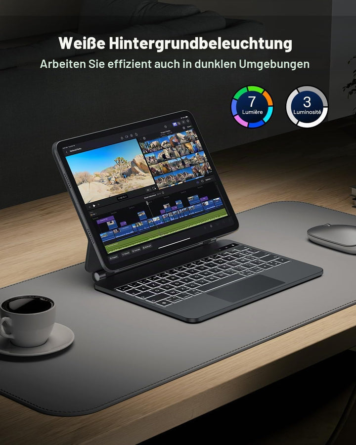 TECURS Tastatur Schutzhülle AZERTY für iPad Air 5 2022/Air 4 2020 10,9 Zoll mit Trackpad für iPad Pr