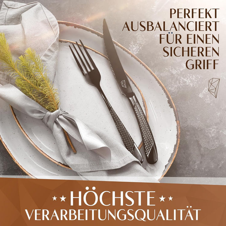 Glavory Aurora - Besteck Set Schwarz gestanzt - Besteck für 6 Personen 30teilig - rostfreier 18/8 Ed