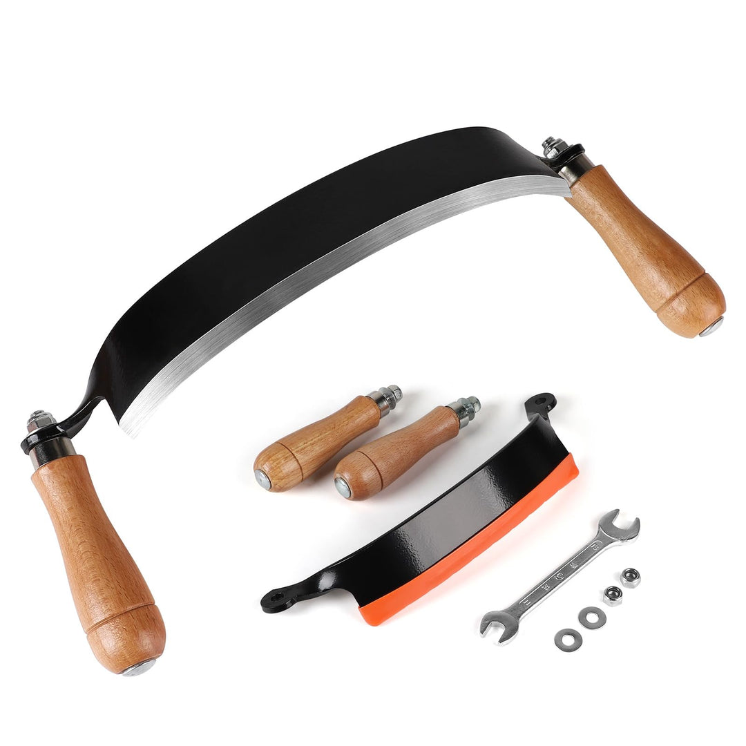 250mm Zugmesser für Holz, Gebogen, Rindenschäler mit Ergonomischen Holzgriffen und Klingenschutz, Re