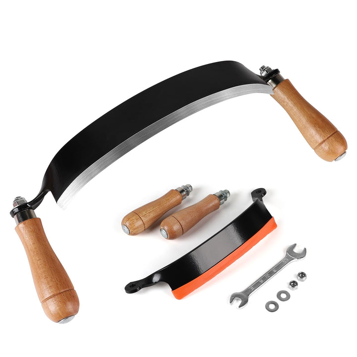 250mm Zugmesser für Holz, Gebogen, Rindenschäler mit Ergonomischen Holzgriffen und Klingenschutz, Re