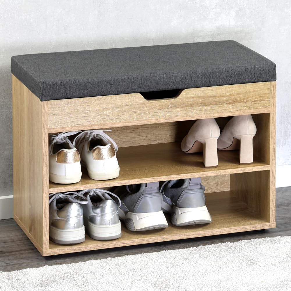 Kesper Schuhschrank mit Sitzkissen, Material: Faserplatte, Masse: B60 x H45 cm x L30 cm, Farbe: Brau