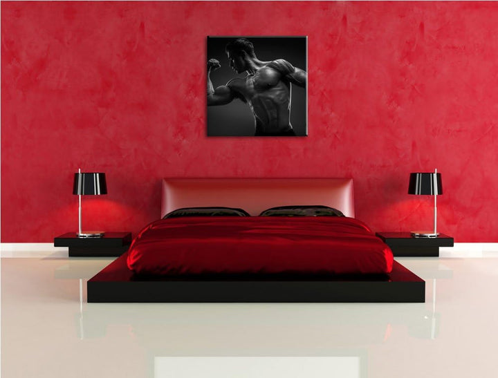 Pixxprint Posender Bodybuilder als Leinwandbild/Grösse: 70x70 cm/Wandbild/Kunstdruck/fertig bespannt