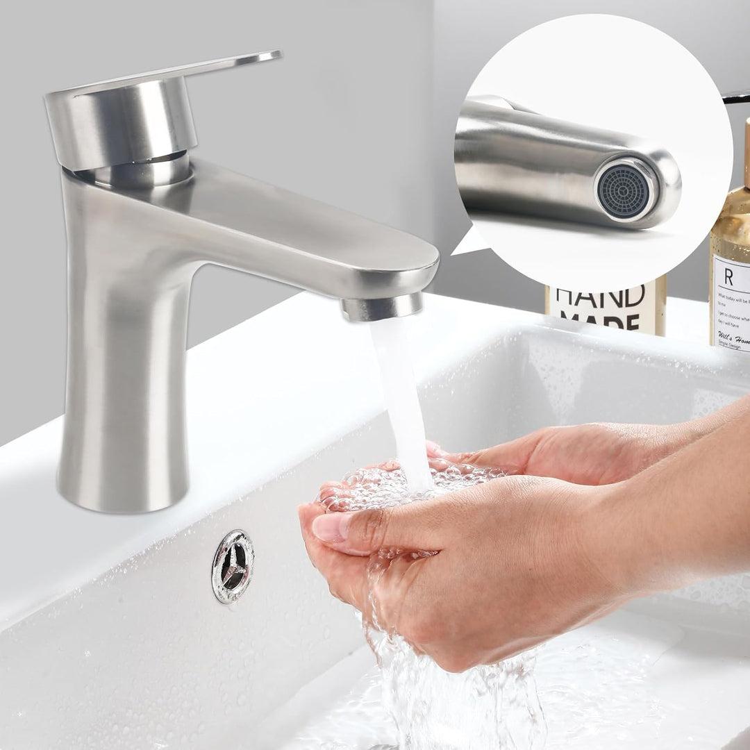 Waschtischarmatur für Bad aus Edelstahl 304, Wasserhahn Bad mit Schlauch, Einstellbare Temperatur Ar