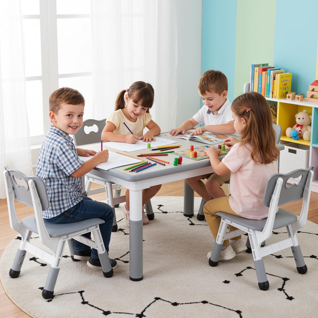 MAMIZO Kindertisch Packung mit 4 Stühlen, Kindertischgruppe Höhenverstellbar, Tisch Stuhl Set für Ki