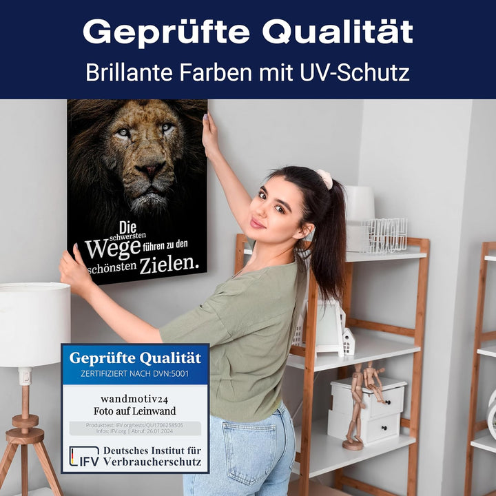 wandmotiv24 Leinwandbild Motivation, 60x45cm, Hochformat, Die schönsten Ziele, Deko, Bilder auf Lein