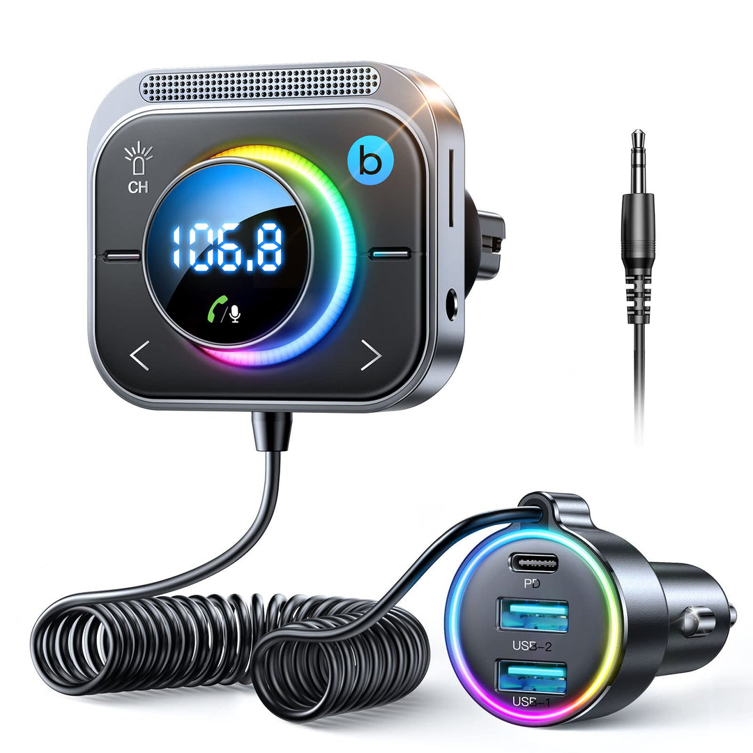 JOYROOM Bluetooth 5.3 Adapter Auto,【Bass Boosted & Hi-Fi Stereo】Musik FM Transmitter ,【30W PD & Dual