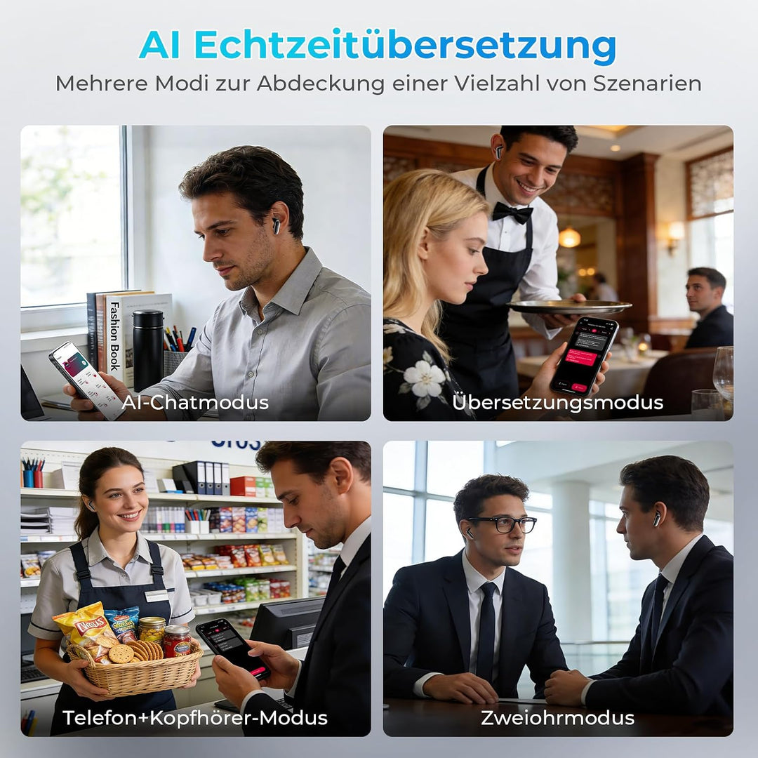 KI Übersetzer Kopfhörer, 3-in-1 Bluetooth 6.0 Übersetzungskopfhörer, 165 Sprachen &amp; 9 Modi, 48 h Akk
