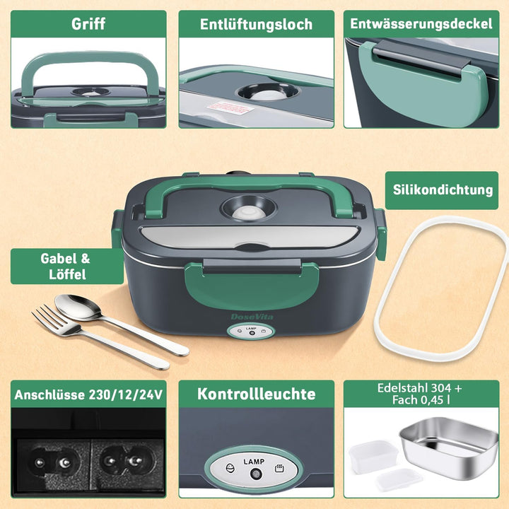 Elektrische Lunchbox 80W Warmhaltebox Für Essen, 1,5L Aufwärmbehälter Für Essen 3-in-1 Electric Lunc