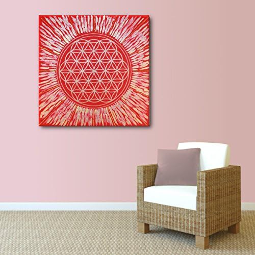 Wandbild Blume des Lebens in Gold "Kraft der Sonne" - HANDGEMALT - Grösse 50cm x 50cm - mit Acrylfar
