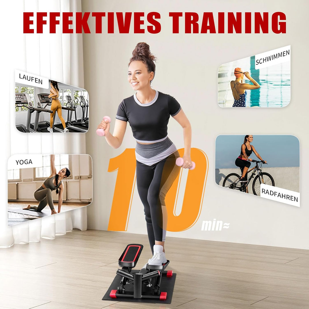 LEADZM Mini Stepper Mit Silent-Pad für Zuhause, 2 in 1 Fitness Stepper mit Gummiband, LCD Display, T