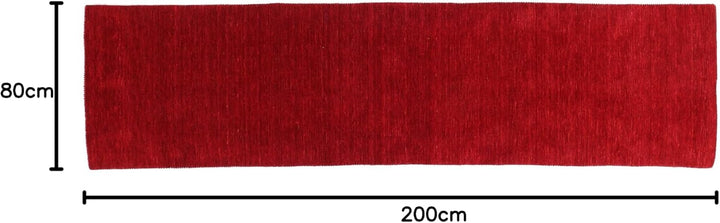 RUG PRINCE Wollteppich Gabbeh Uni 80x200 Handgewebt Läufer Rot Einfarbig Handarbeit Zimmer, Rot 80x2