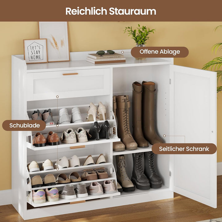 Schuhschrank mit 2 Klappen, Schuhkipper Schmal, Schuhschrank mit 1 Schublade, Schrank, Trennwand Ver