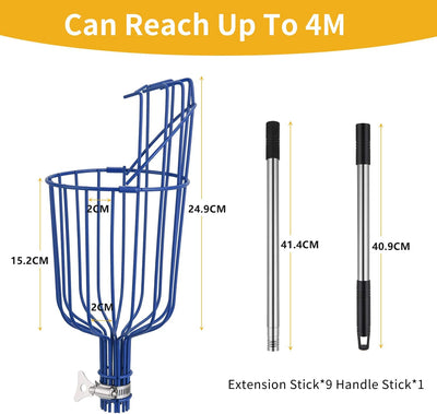 MaidMAX Obstpflücker mit Teleskopstiel aus Edelstahl 4 Meter, Apfelpflücker mit Gelenk und Schaumsto