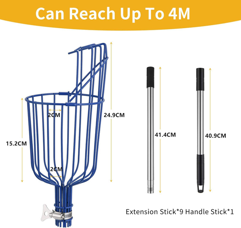 MaidMAX Obstpflücker mit Teleskopstiel aus Edelstahl 4 Meter, Apfelpflücker mit Gelenk und Schaumsto