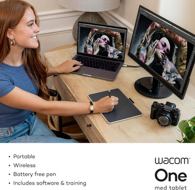 Wacom One M Stifttablett inkl. batterielosem EMR-Stift, Bluetooth-Verbindung, für Windows, Mac, Chro