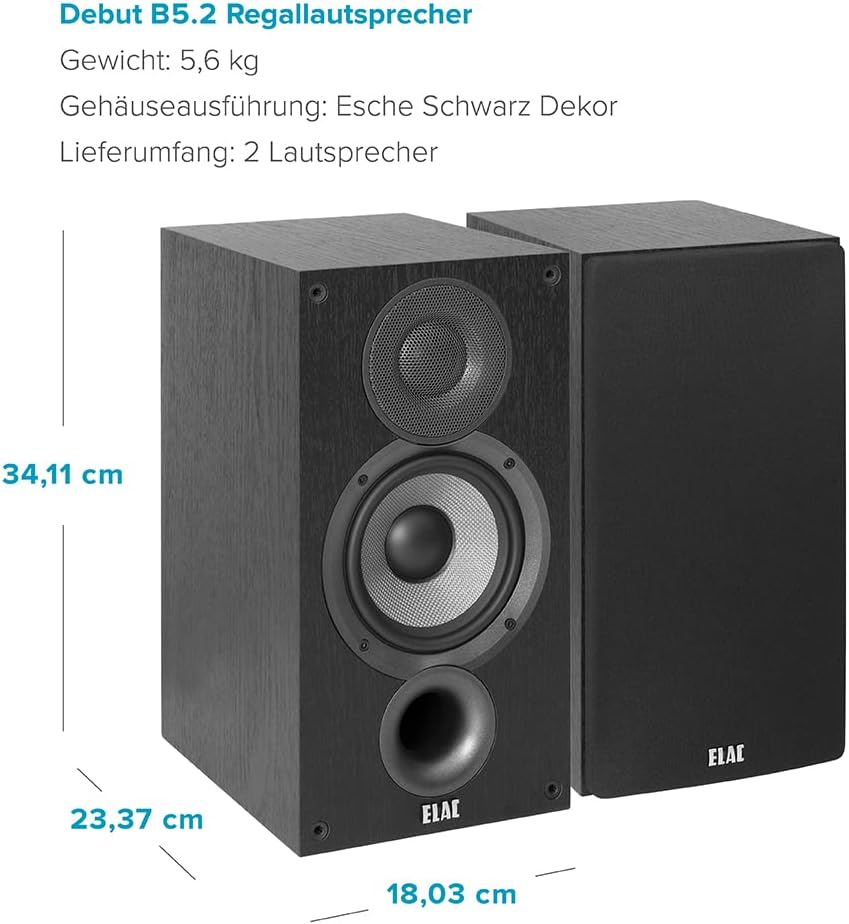 ELAC DEBUT Regallautsprecher B5.2, Ideal für die Musikwiedergabe über ihre Stereo-Anlage, Als Teil e