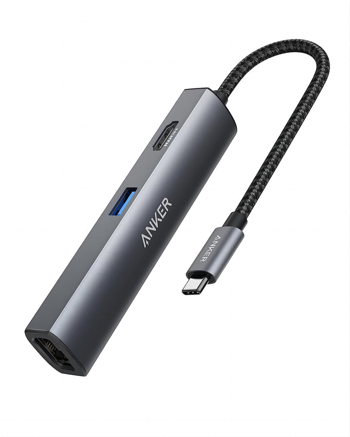 Anker PowerExpand+ 5-in-1 Ethernet Hub, Adapter mit 4K USB-C auf HDMI, Ethernet-Eingang, 3 USB 3.0 P