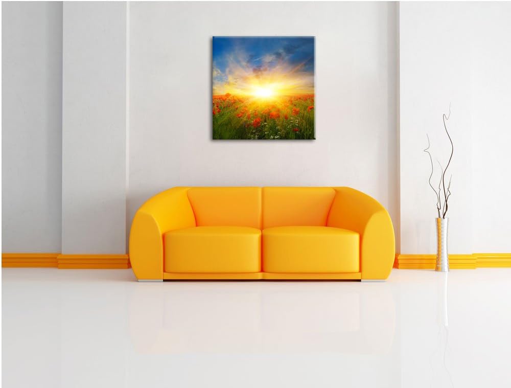 Pixxprint Mohnwiese in der Sonne als Leinwandbild Quadratisch/Grösse: 70x70 / Wandbild/Kunstdruck/fe