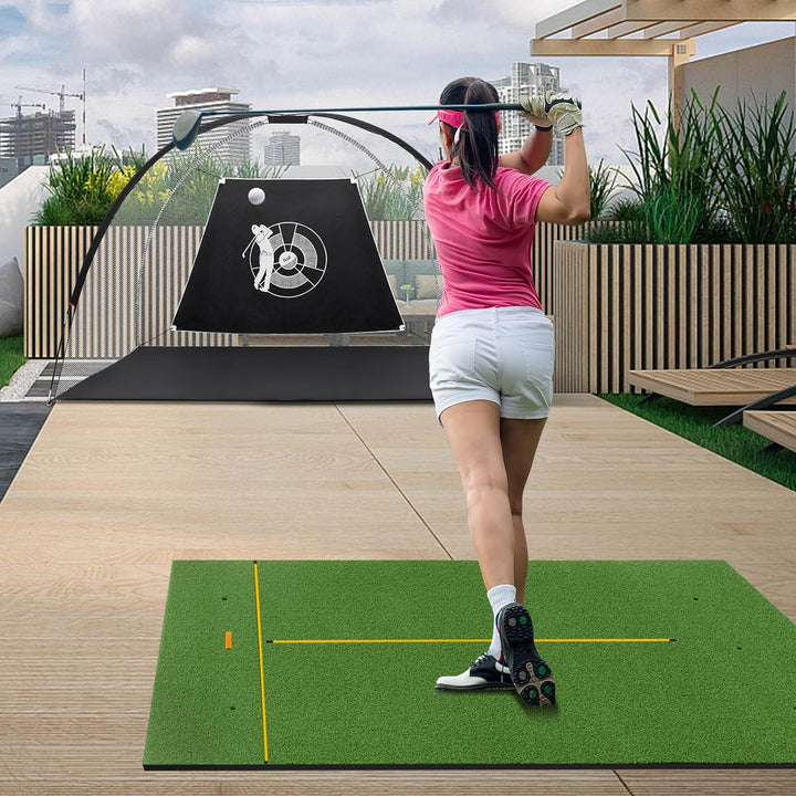 COSTWAY Golf Abschlagmatte, Golf Übungsmatte inkl. 2 Gummi-Tees und 2 Ausrichtungsstäbe, Golfmatte m