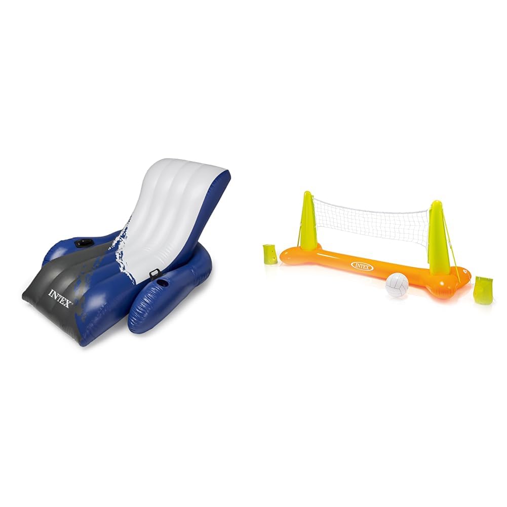 Intex Floating Recliner Lounge - Aufblasbarer Badelounge, Mehrfarbig, 180 x 135 cm & Pool Volleybal
