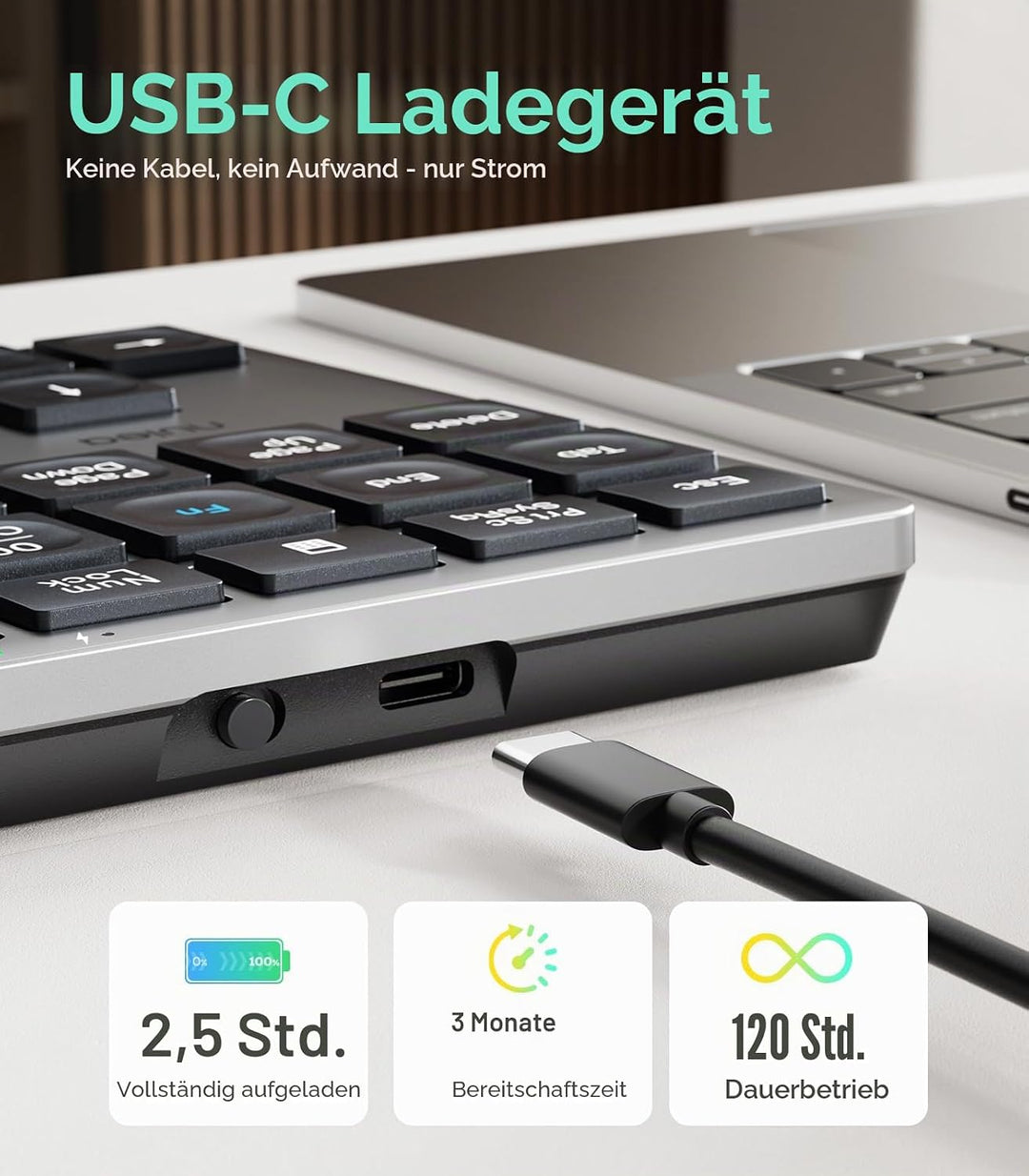 Nulea Kabelloses tragbares Ziffernblatt mit Bluetooth 5.0, wiederaufladbar über USB-C, 34-Tasten-Blu