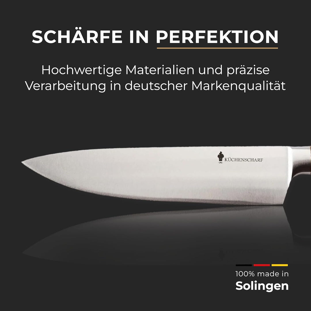 Profi Kochmesser 20 cm mit Olivenholzgriff - Ergonomisches Küchenmesser aus 100% Edelstahl für Profi