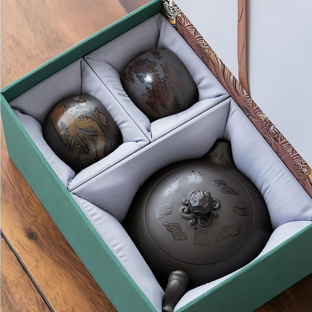 Yixing Zisha Teekanne Set 450ML, Chinesische Farbwechselnde Teekannen Ton mit Geschenkbox, Gross Kun