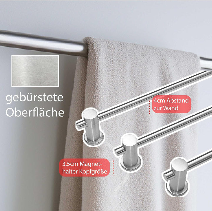 Edelstahl Handtuchhalter mit Magnethalterung – 7 Längen 40–100 cm – Ohne Bohren, extra Starke Neodym