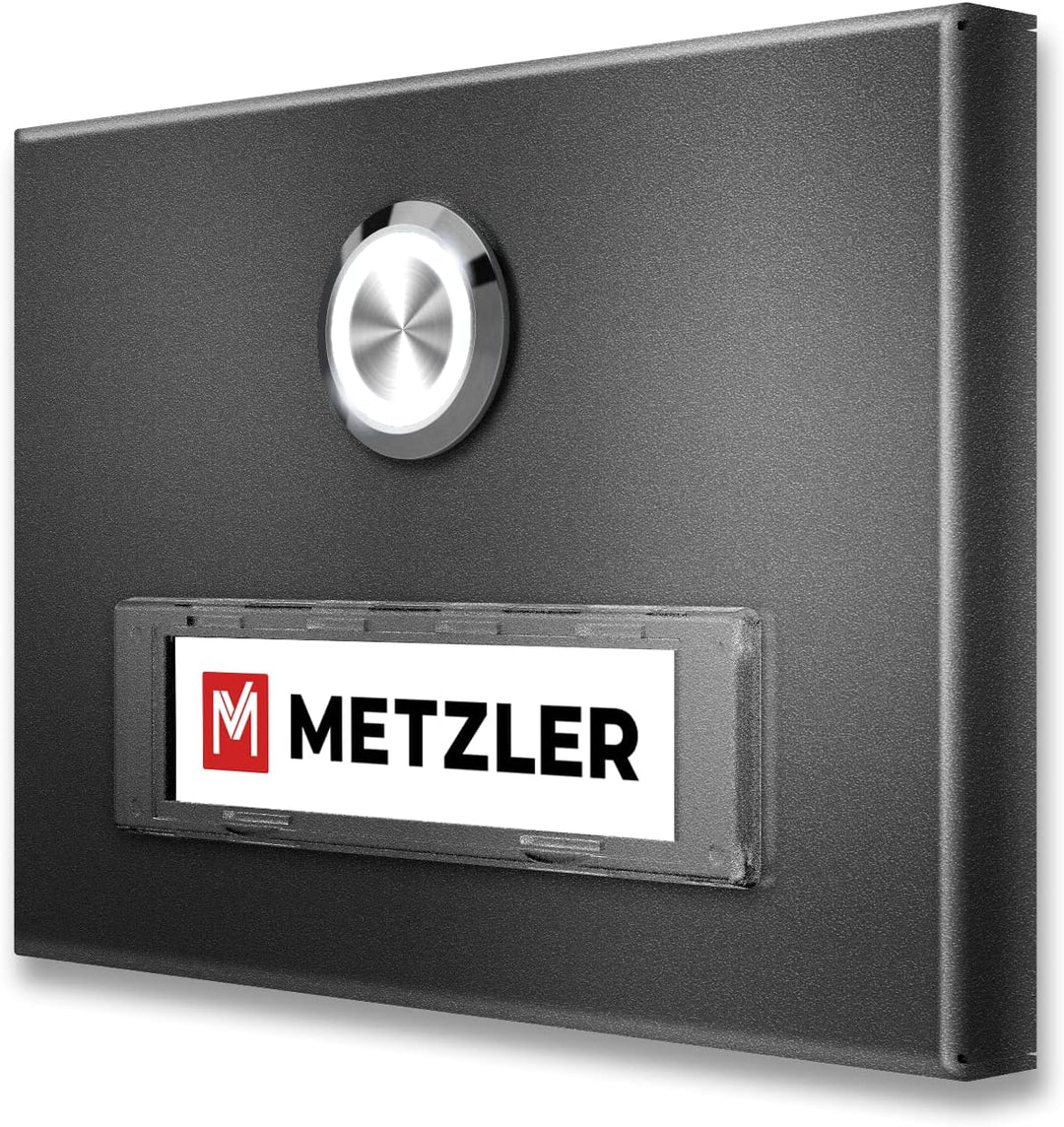 Metzler Aufputz Türklingel in Eisenglimmer - Klingel aus Edelstahl mit austauschbarem Namensschild -