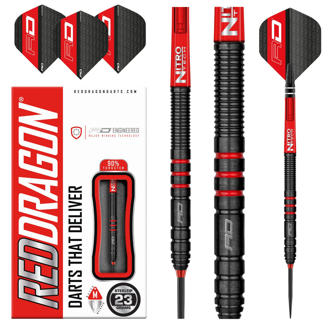 RED DRAGON Milano RS 21g, 22g, 23g, 24g oder 26g Tungsten Darts mit Flights und Schäfte 23.0 Gramm,