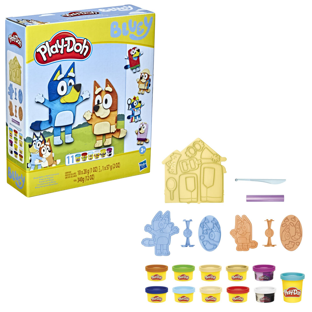 Play-Doh 5010993981359 Kneten mit Bluey mit 11 Dosen, S, Kneten mit Bluey