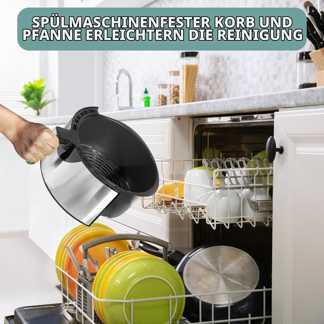 Heissluftfritteuse, Uten 7,5L Airfryer XXL Heissluftfriteuse mit Digitalem LED-Touchscreen, 9 Vorein