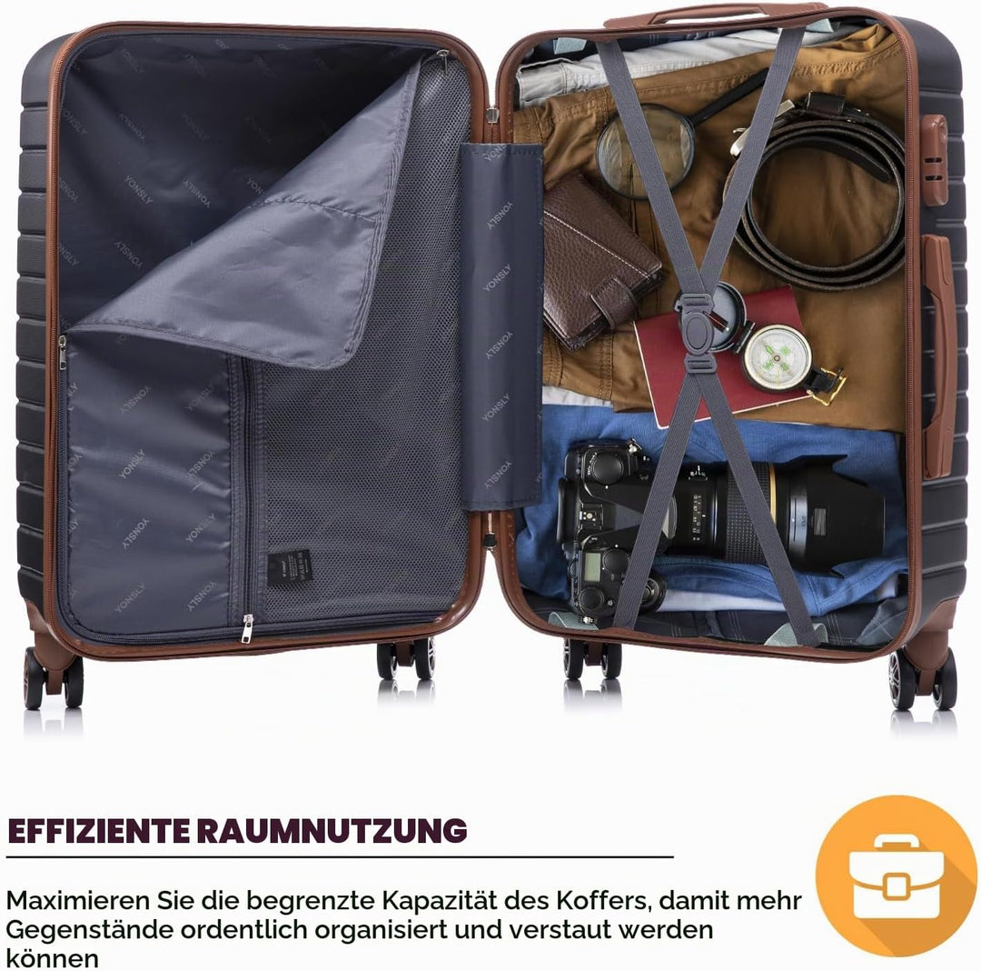 Reisekoffer Trolley Rollkoffer Handgepäck Set, Hartschalenreisekoffer Koffer Suitcase mit 4 Rollen 3