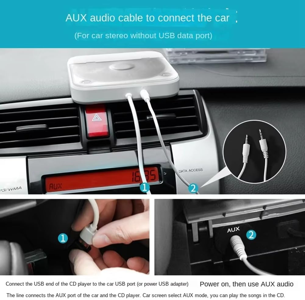 Externer Universal-CD-Player Fürs Auto - Tragbarer CD-Player mit AUX-Kabel, Wird in Den USB-Anschlus