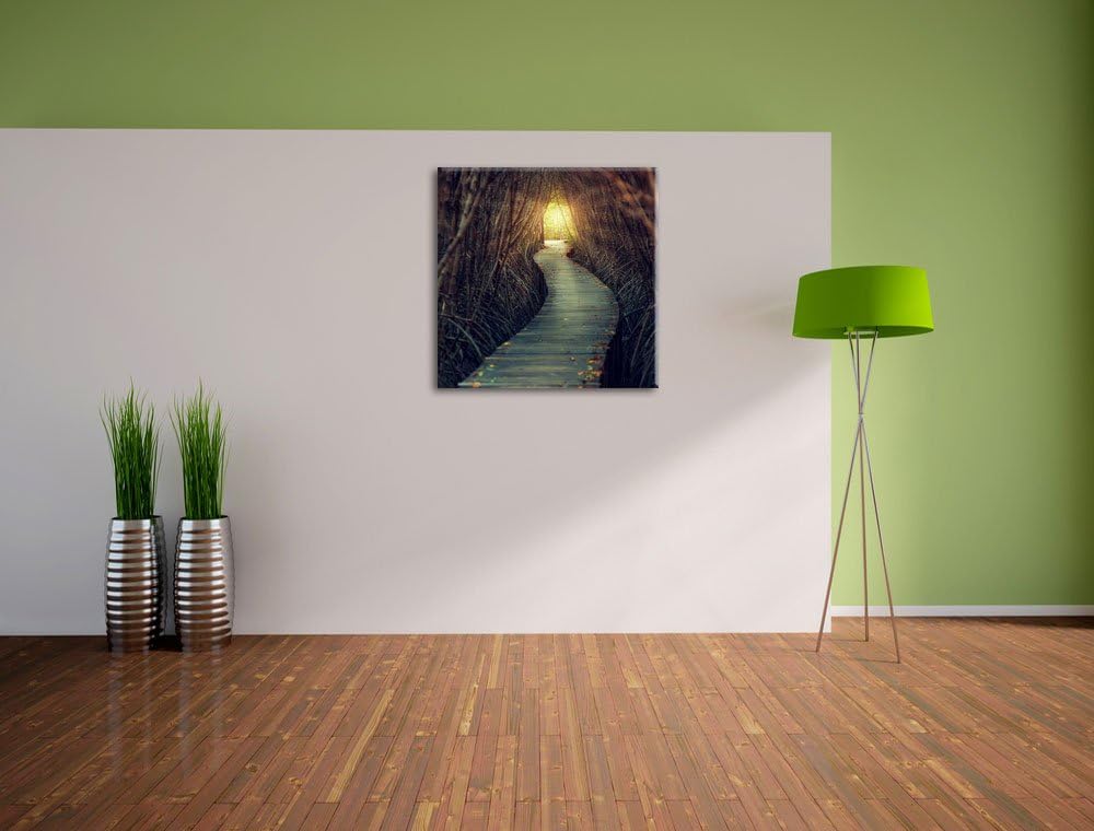 Gehweg im Wald, Format: 70x70 auf Leinwand, XXL riesige Bilder fertig gerahmt mit Keilrahmen, Kunstd