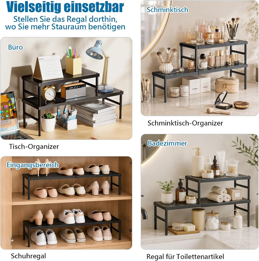 HI NINGER 2er Set 42–72 cm Erweiterbares Schrankregal, Küchen Organizer Verstellbar & Stapelbar, Gew